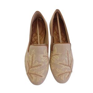BIRDIES STARLING Raffia Flat Fabric Beaded Womens Botanico Loafer Shoe Size 9.5